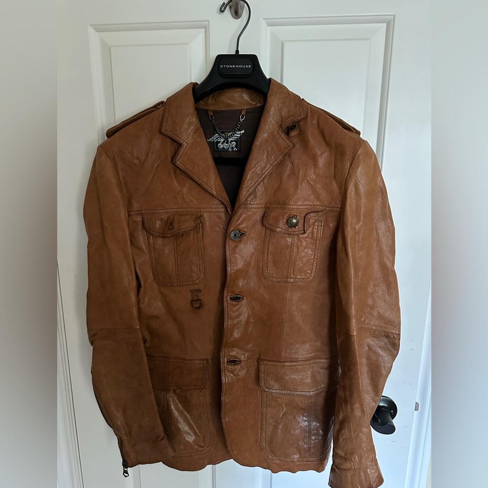 Brown leather blazer size small